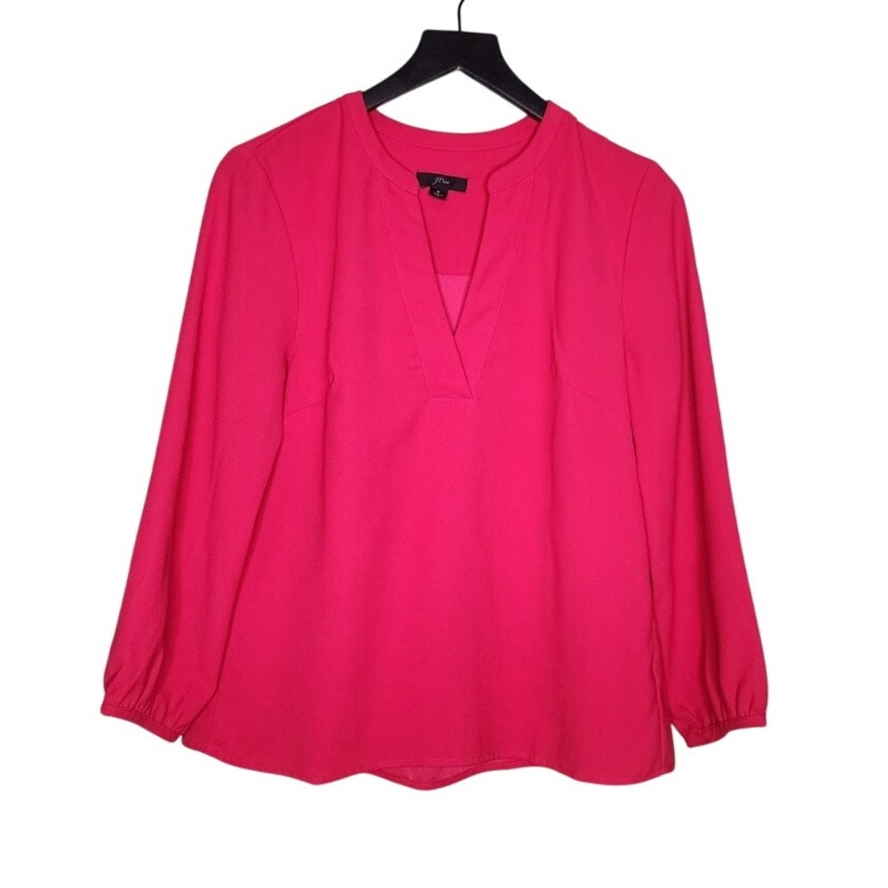 J. Crew Fuchsia Blouse Long Sleeve Flowy Preppy Back Pleat V Neck S‎